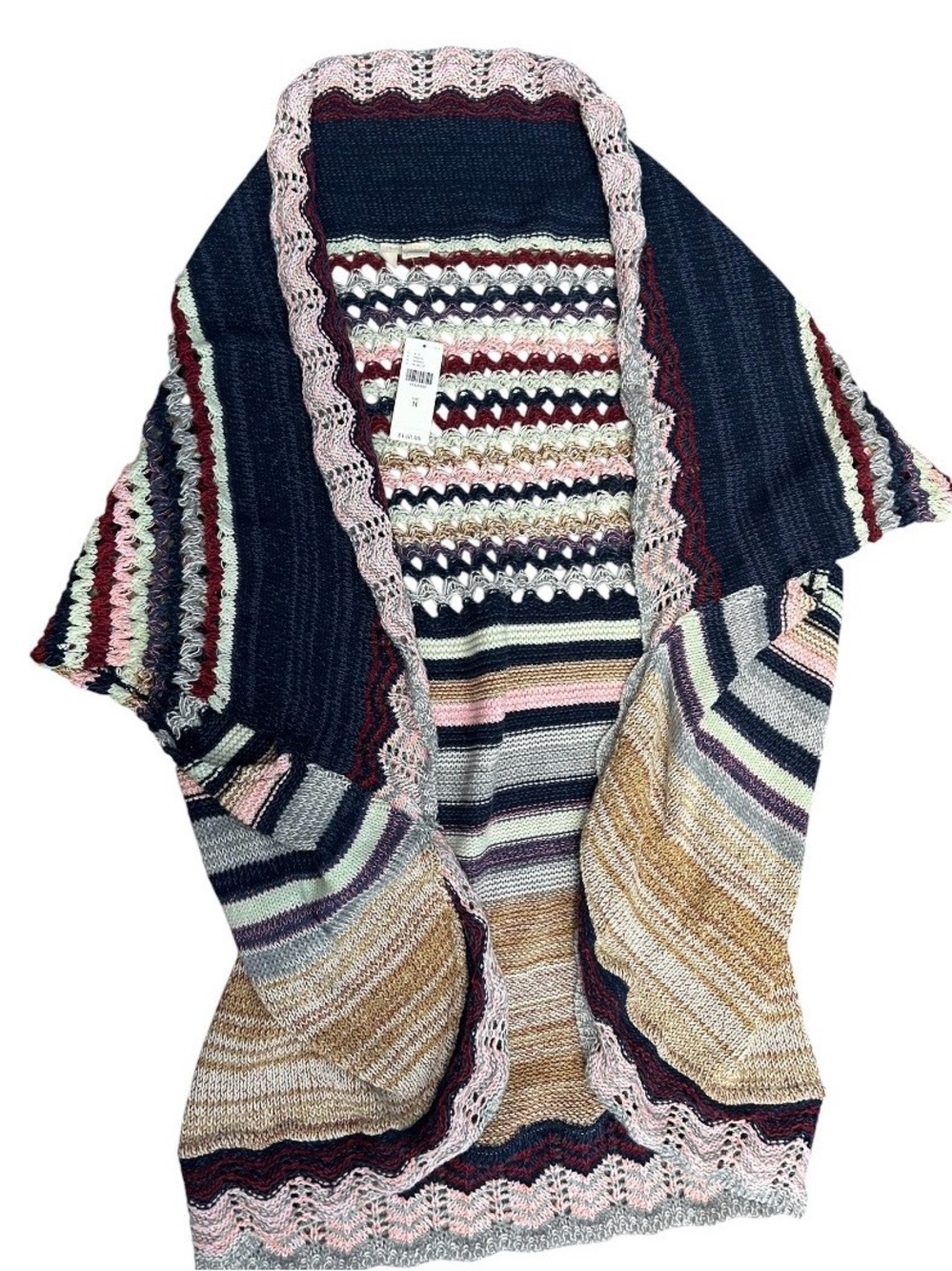 Anthropologie Moth Striped Knit Open-Front Women's Sweater Cardigan NWT $148